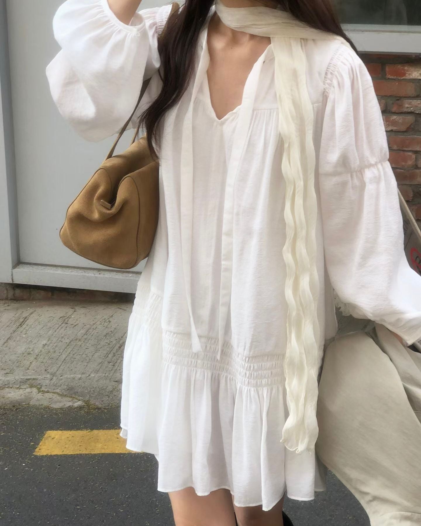 FO006【5月新品】復古風白色洋裝連身裙短