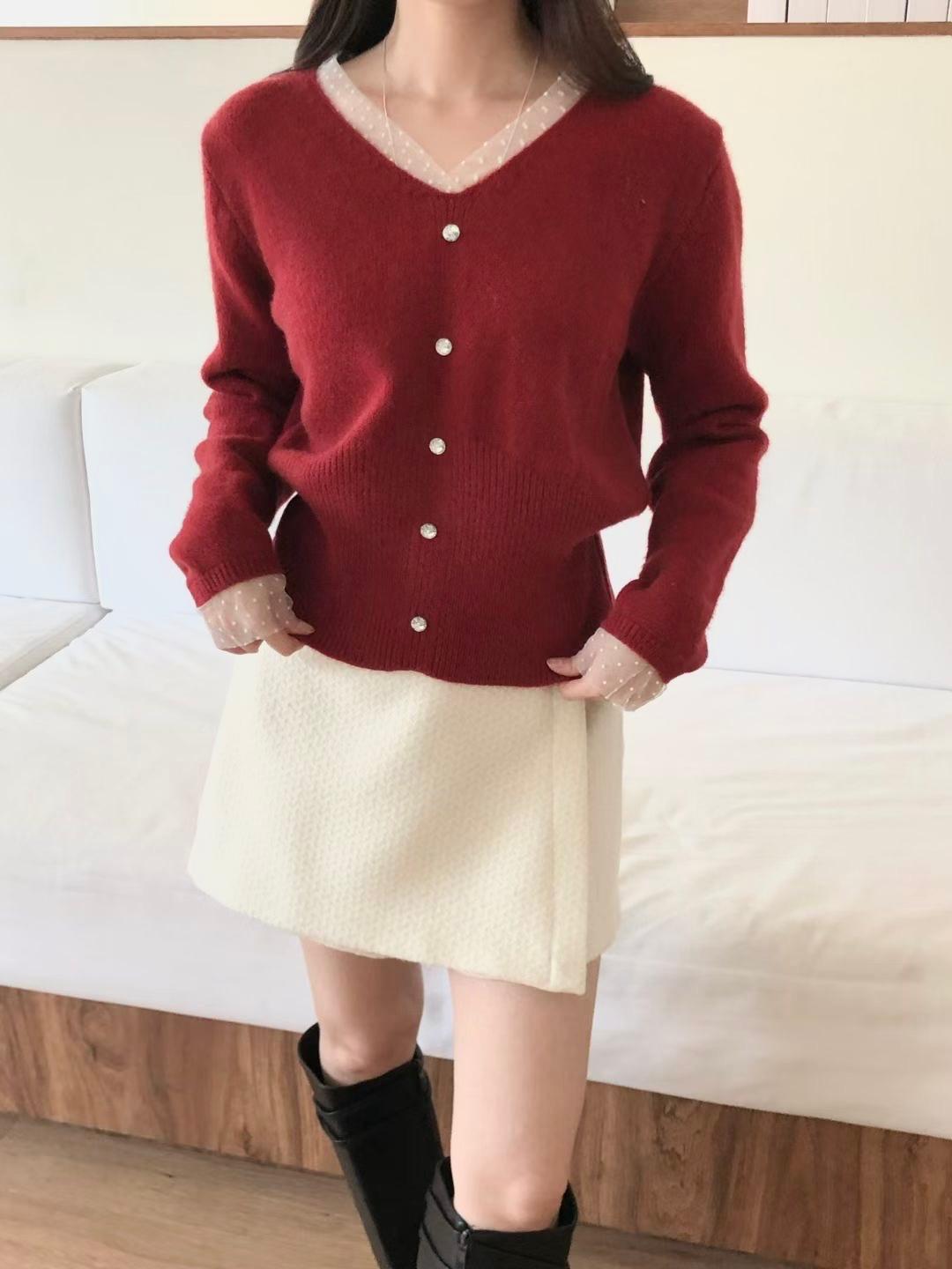 HA003【1月新品】波點領假兩件內搭上衣