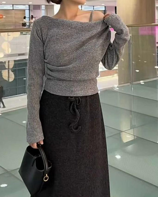 HE001【1月新品】露肩溫柔風百搭上衣