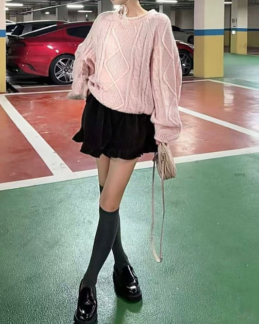 HE005【1月新品】荷葉邊下擺絨料短褲