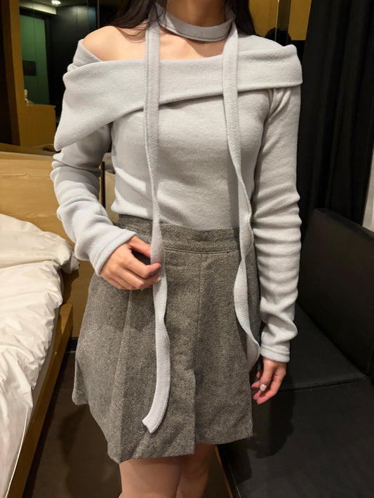 MH001【現貨發售】扭紋繞脖斜肩上衣