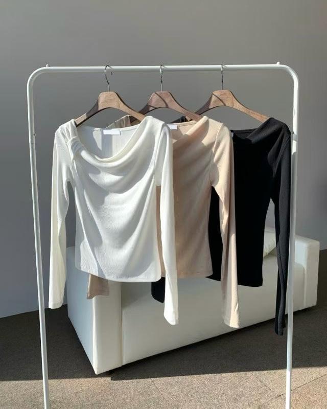 OT002【1月新品】斜肩假綁結設計上衣