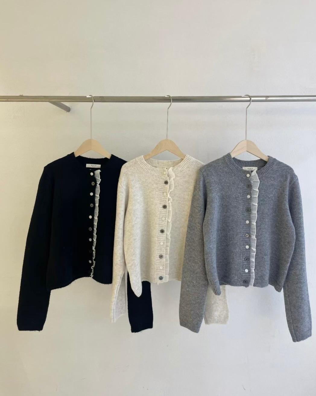 SE004【1月新品】Lace邊雙間色扭扣羊毛外套上衣