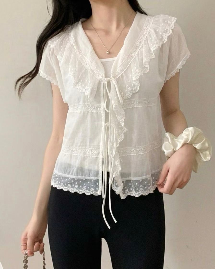 SH007【6月新品】蕾絲公主風短袖上衣外套