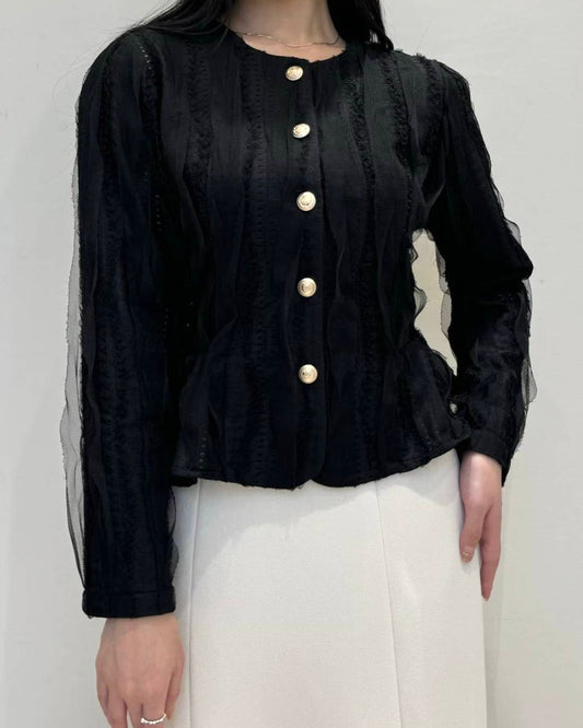 ST005【1月新品】小香風優雅Lace荷葉邊下擺上衣