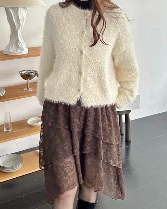 SY005【現貨發售】閃閃舒適毛毛透明花花扭扣外套