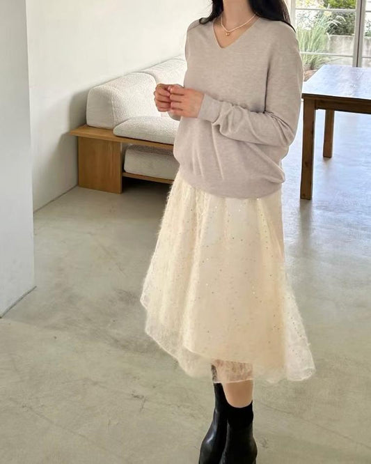 SY006《新款》閃片花花紋中長裙