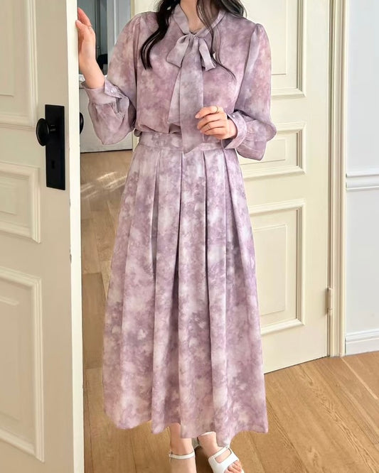 SY009【2月新品】雲石紋前後兩穿雪紡上衣