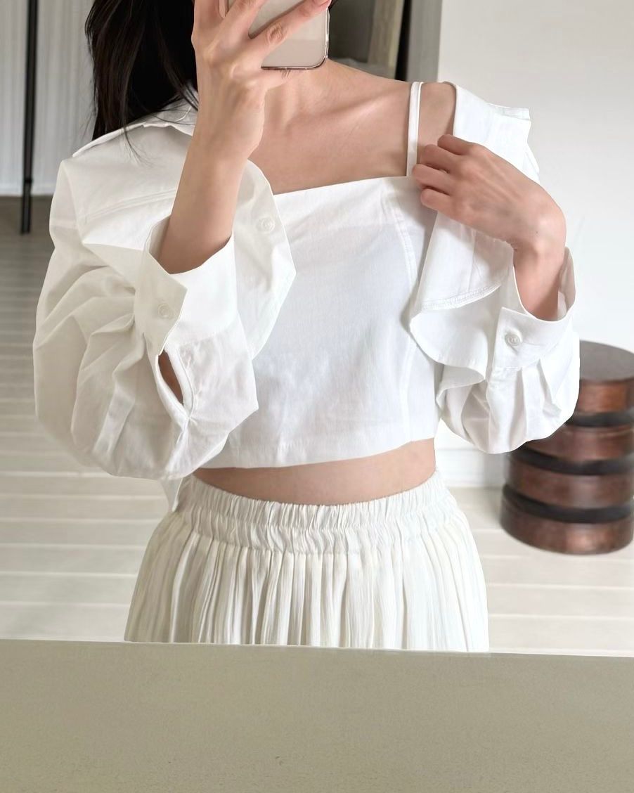 BO004【4月新品】短身吊帶上衣+有領外套套裝