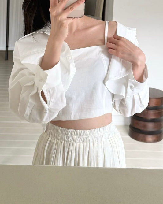 BO004【4月新品】短身吊帶上衣+有領外套套裝