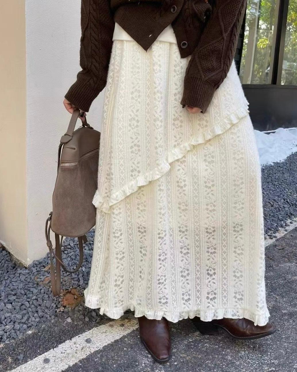 CO001《現貨新款》Lace花紋斜花邊長裙