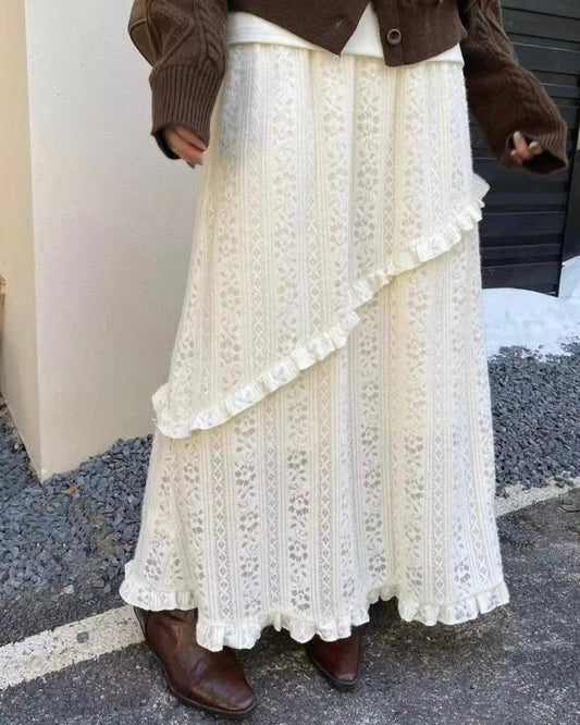 CO001《現貨新款》Lace花紋斜花邊長裙