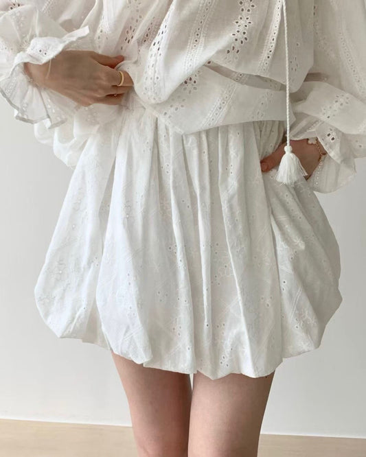 CO006【4月新品】通花款百搭泡泡短裙