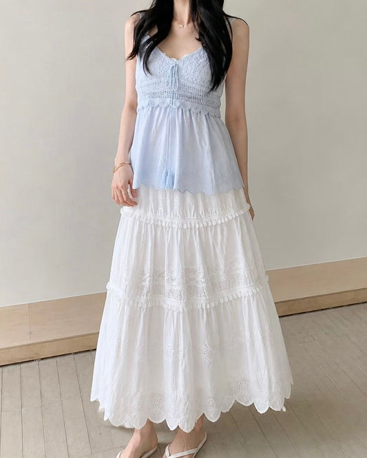 CO007【7月新品】藍色小通花紋吊帶上衣