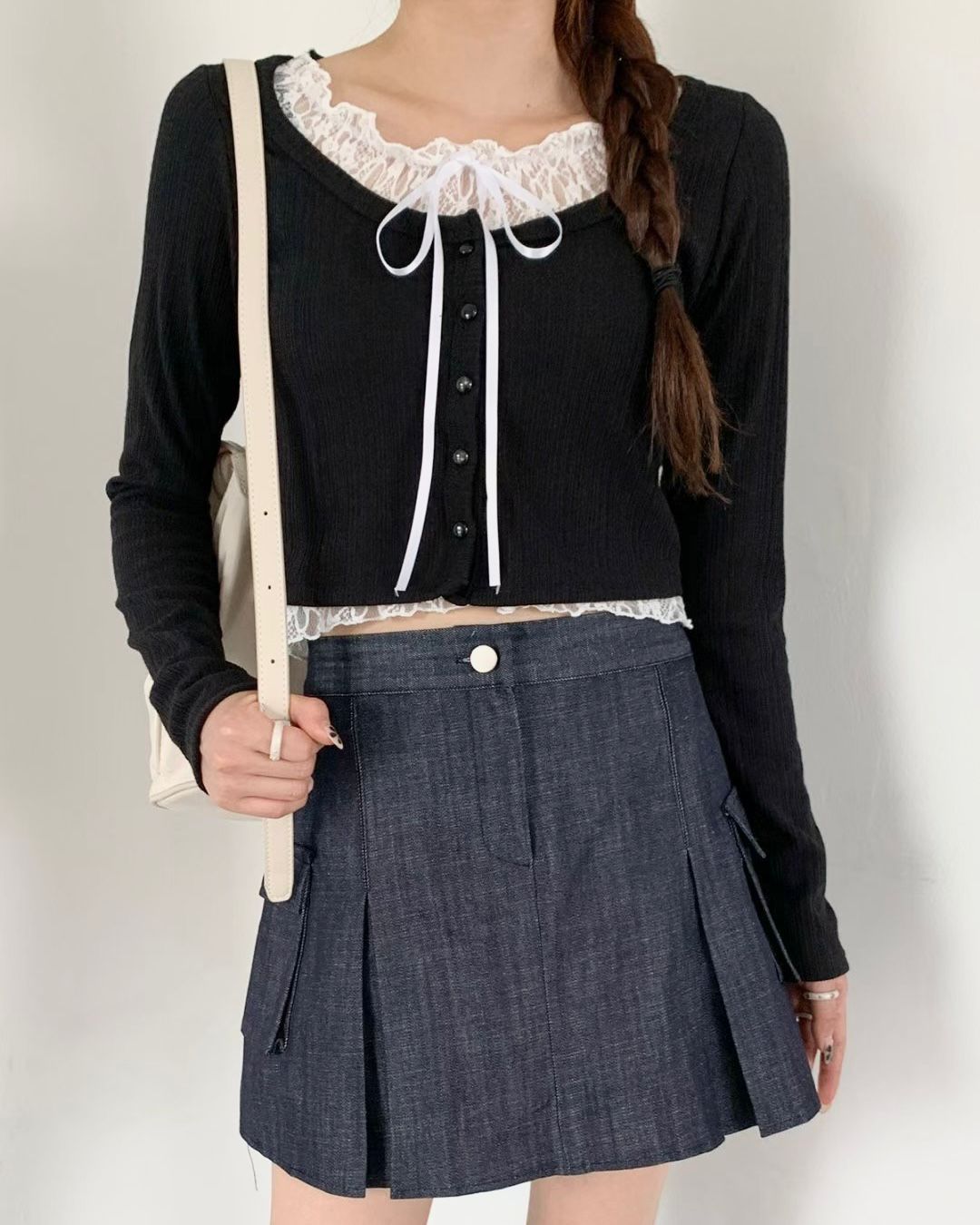 DA004【3月新品】假兩件Lace內搭顯瘦針織上衣