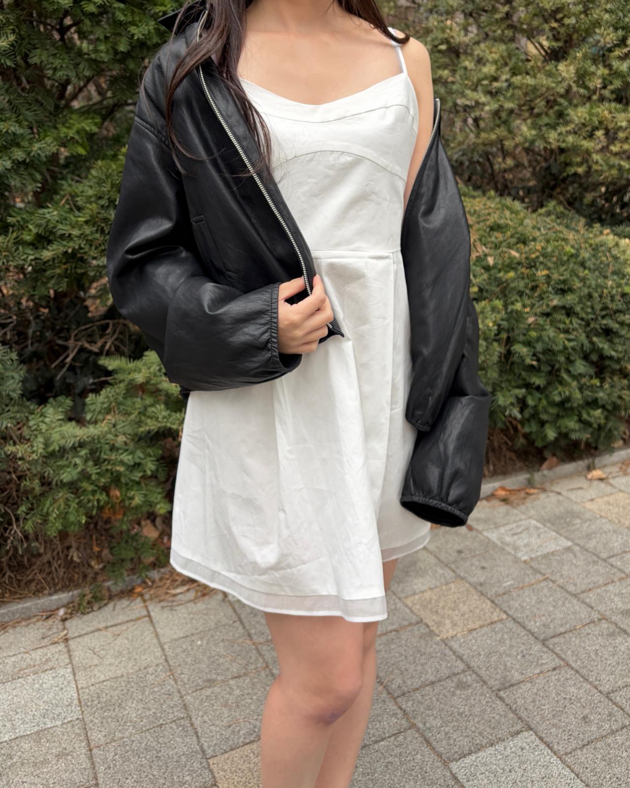 ON001【現貨新款】百搭網紗邊下擺吊帶連身短裙