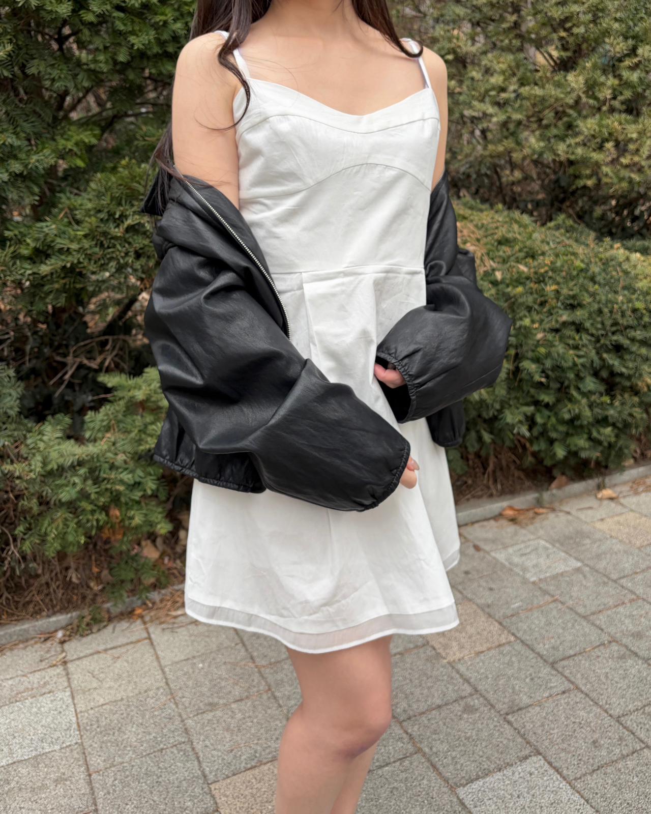 ON001【現貨新款】百搭網紗邊下擺吊帶連身短裙