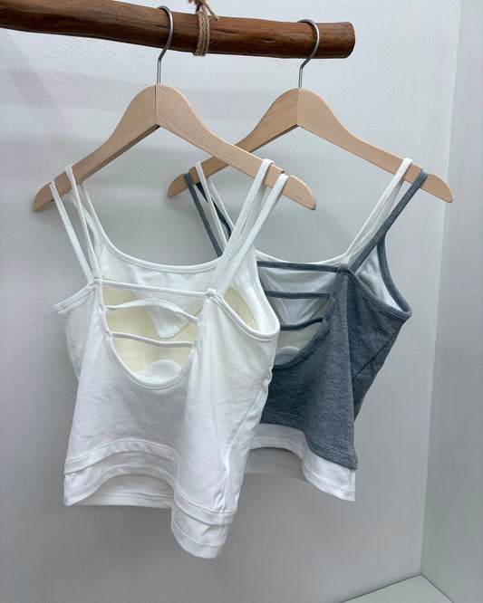 DG001【現貨新款✿】假兩件拼色吊帶上衣