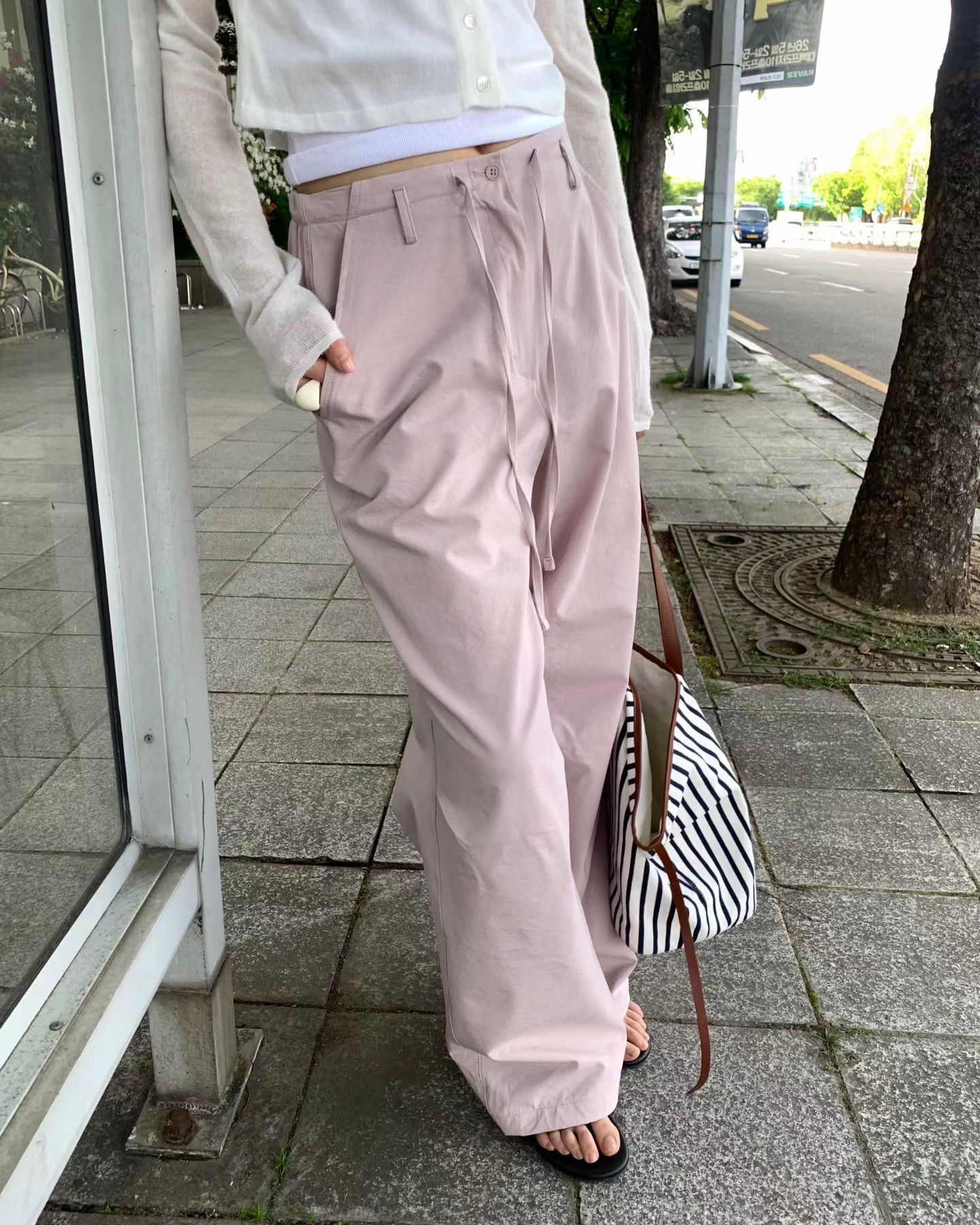 FO003【5月新品】柔和色系綁繩褲頭百搭長褲