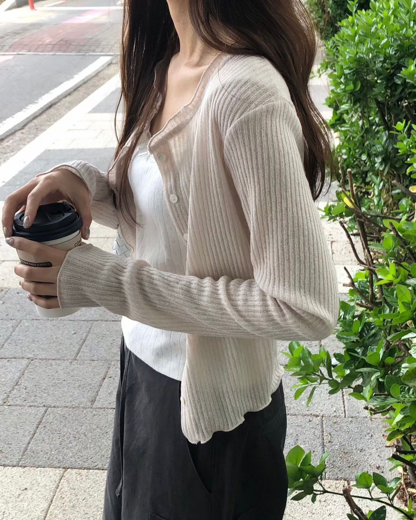 FO004【5月新品】花邊直紋質感百搭外套