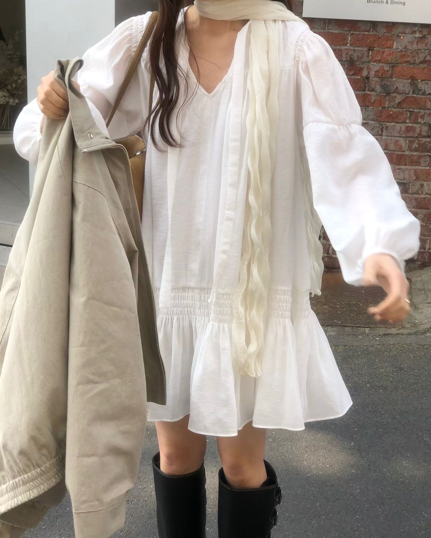 FO006【5月新品】復古風白色洋裝連身裙短