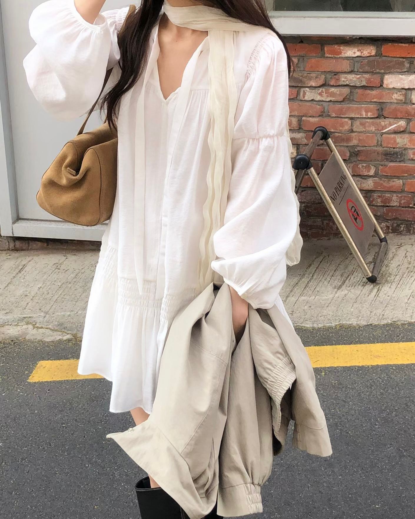 FO006【5月新品】復古風白色洋裝連身裙短