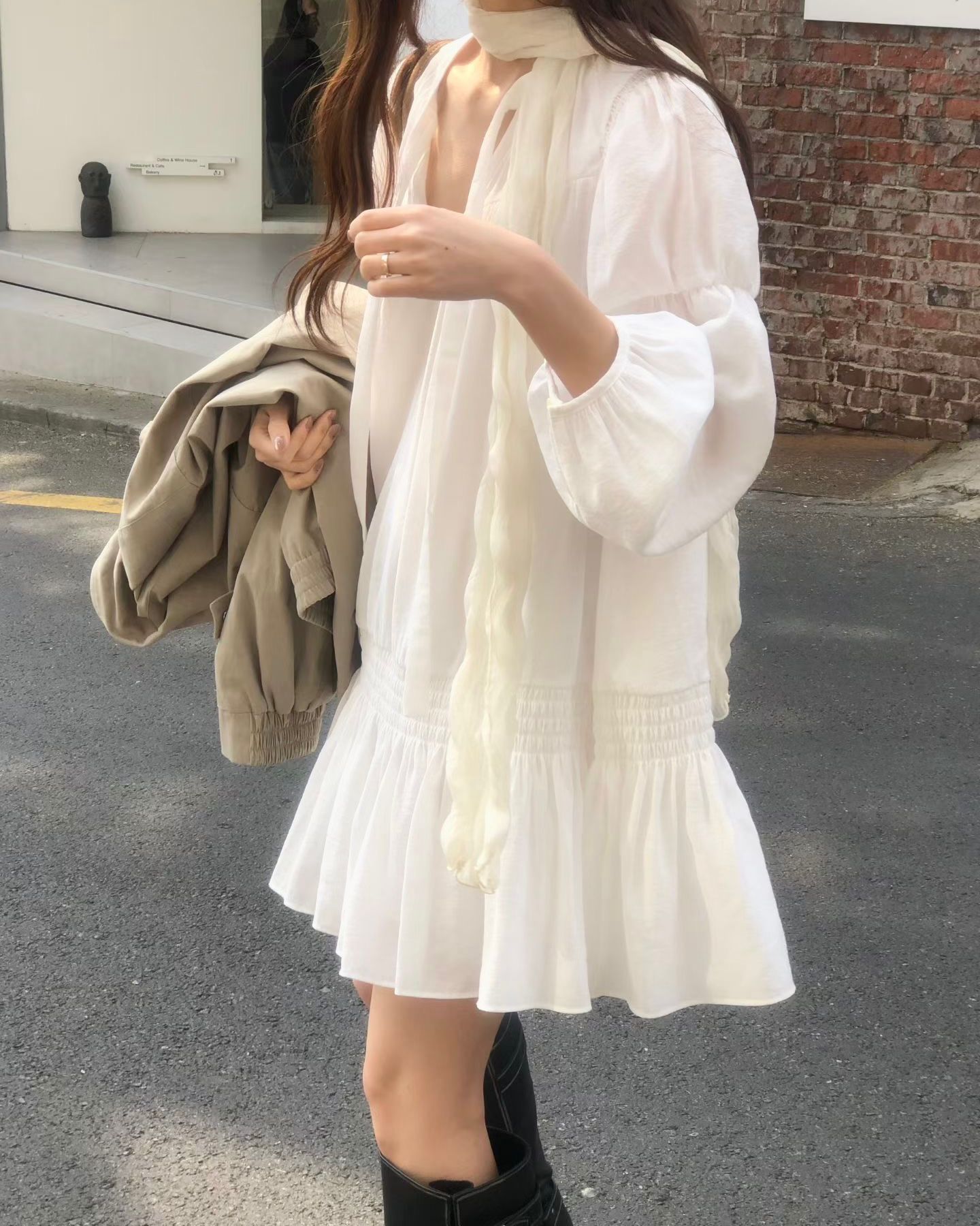 FO006【5月新品】復古風白色洋裝連身裙短