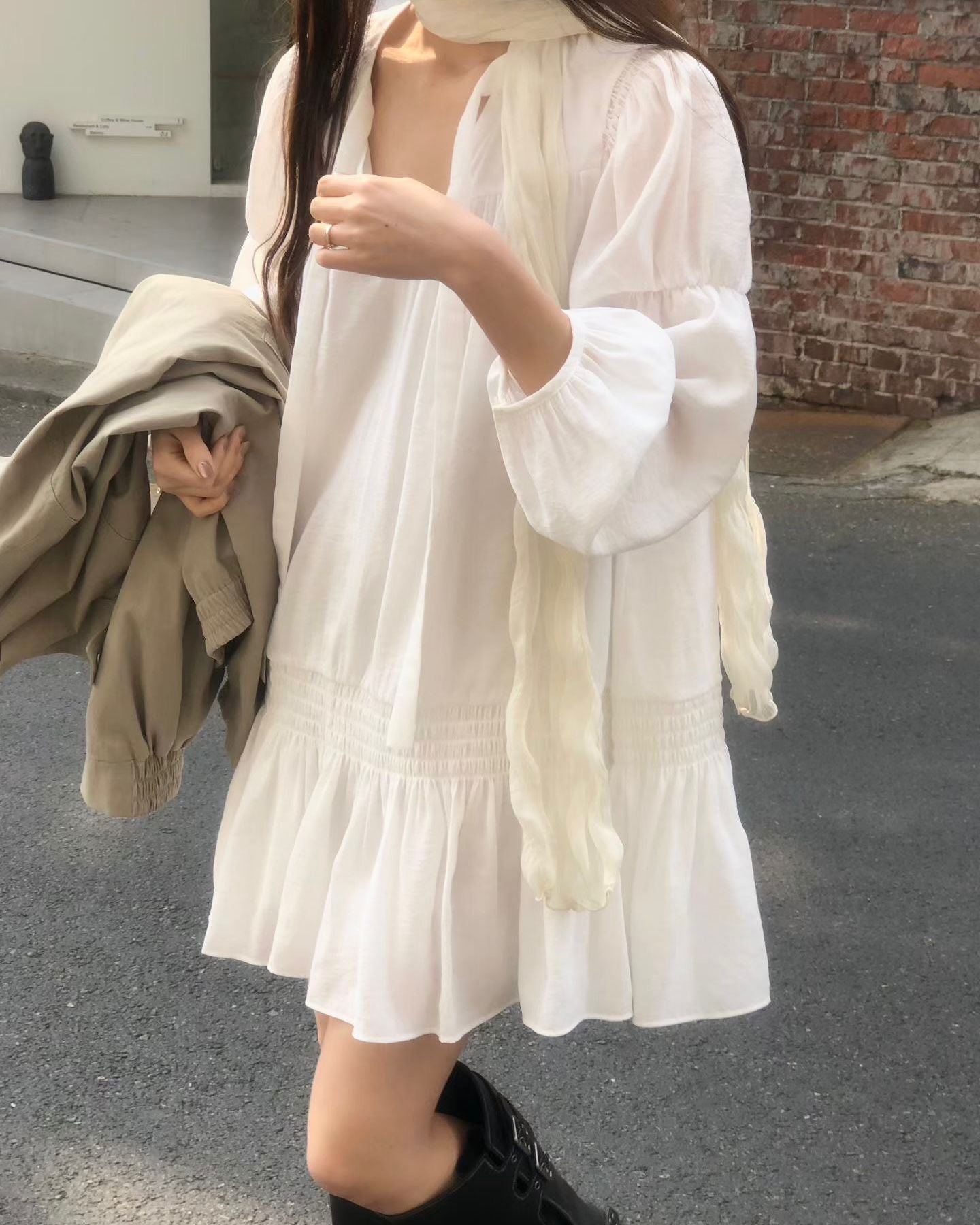 FO006【5月新品】復古風白色洋裝連身裙短
