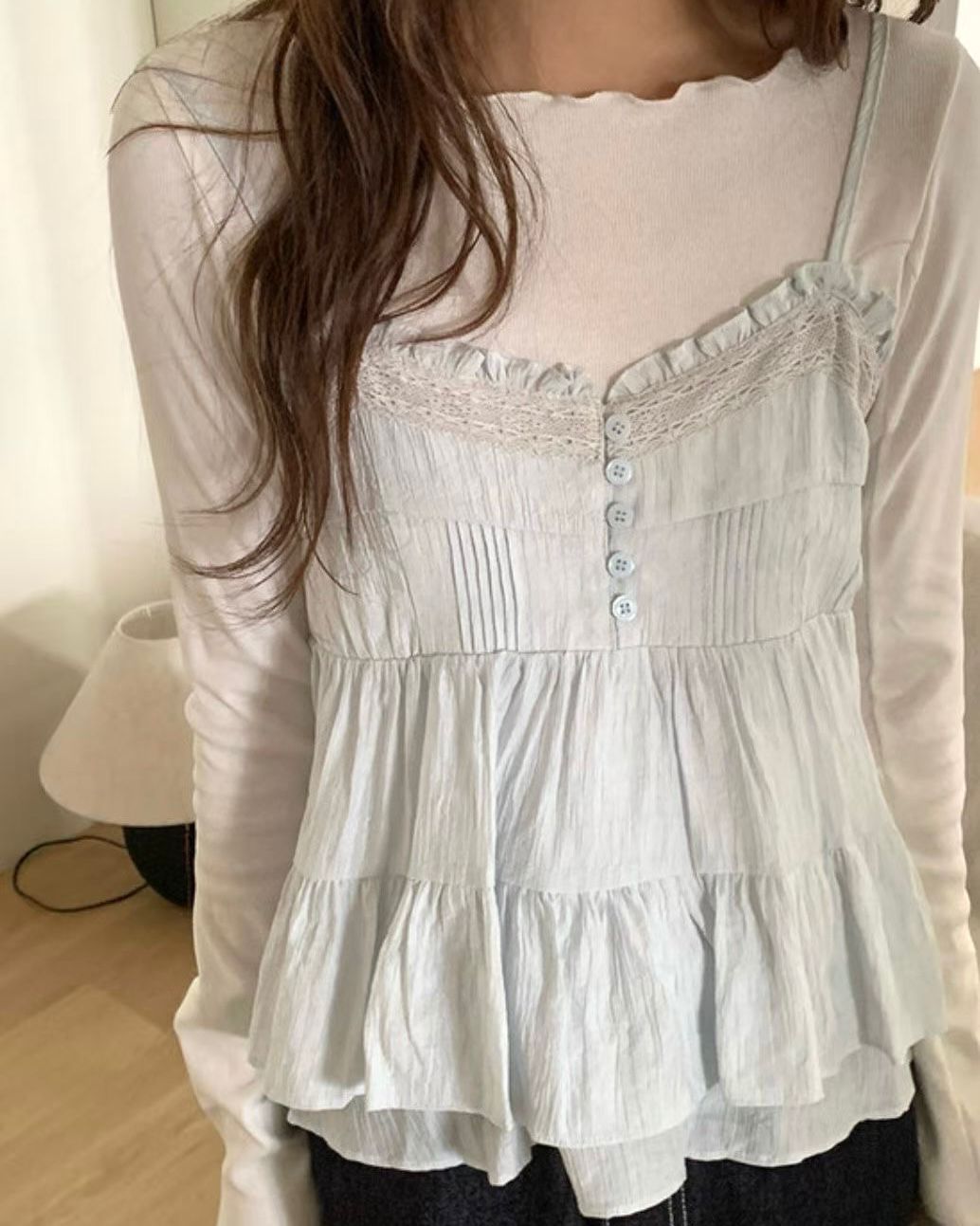 HA010【7月新品】公主風層次吊帶上衣