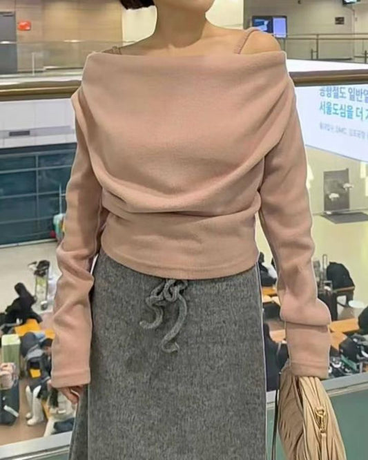HE001【1月新品】露肩溫柔風百搭上衣