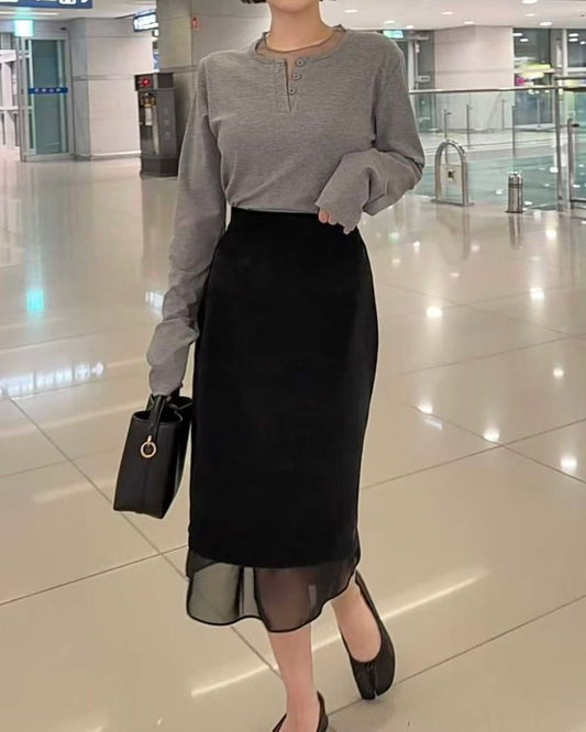 HE003【1月新品】絨面絲質內搭下擺長裙