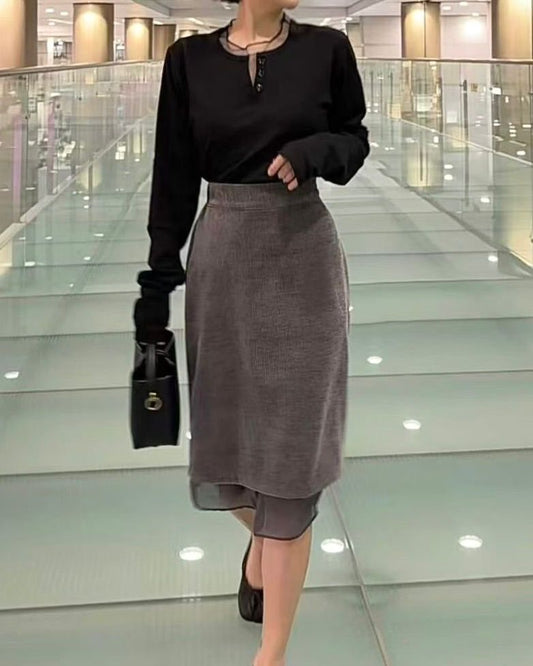 HE003【1月新品】絨面絲質內搭下擺長裙