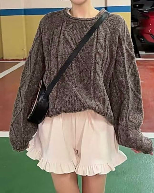 HE005【1月新品】荷葉邊下擺絨料短褲