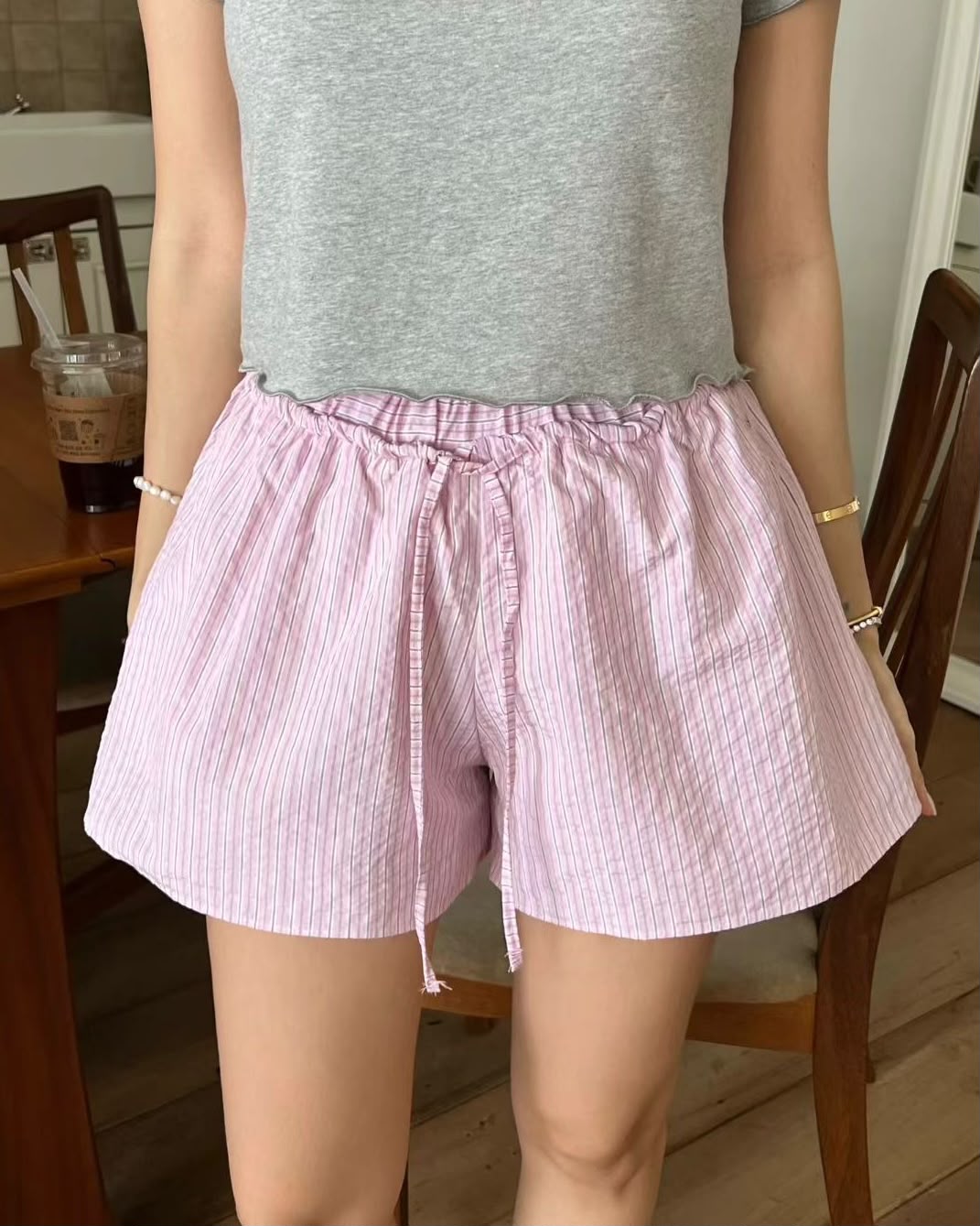 IY002【7月新品】舒適休閒直紋短褲