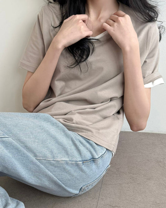 MO008【4月新品】高級莫代爾質料V領T恤