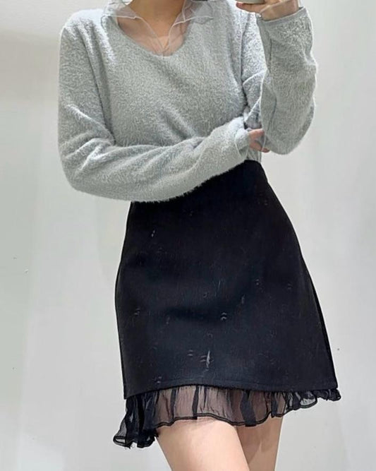 SE001《新款》絲帶領邊斯文百搭上班毛毛上衣