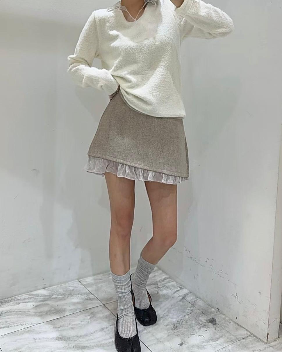 SE001《新款》絲帶領邊斯文百搭上班毛毛上衣