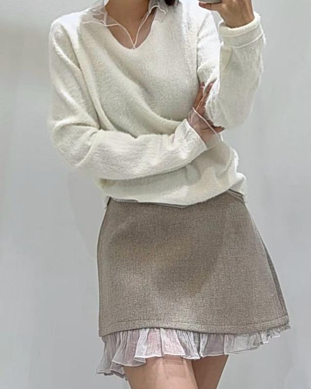 SE001《新款》絲帶領邊斯文百搭上班毛毛上衣