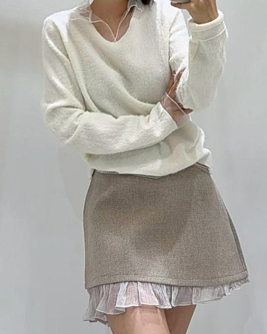 SE001《新款》絲帶領邊斯文百搭上班毛毛上衣