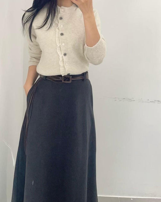 SE004【1月新品】Lace邊雙間色扭扣羊毛外套上衣