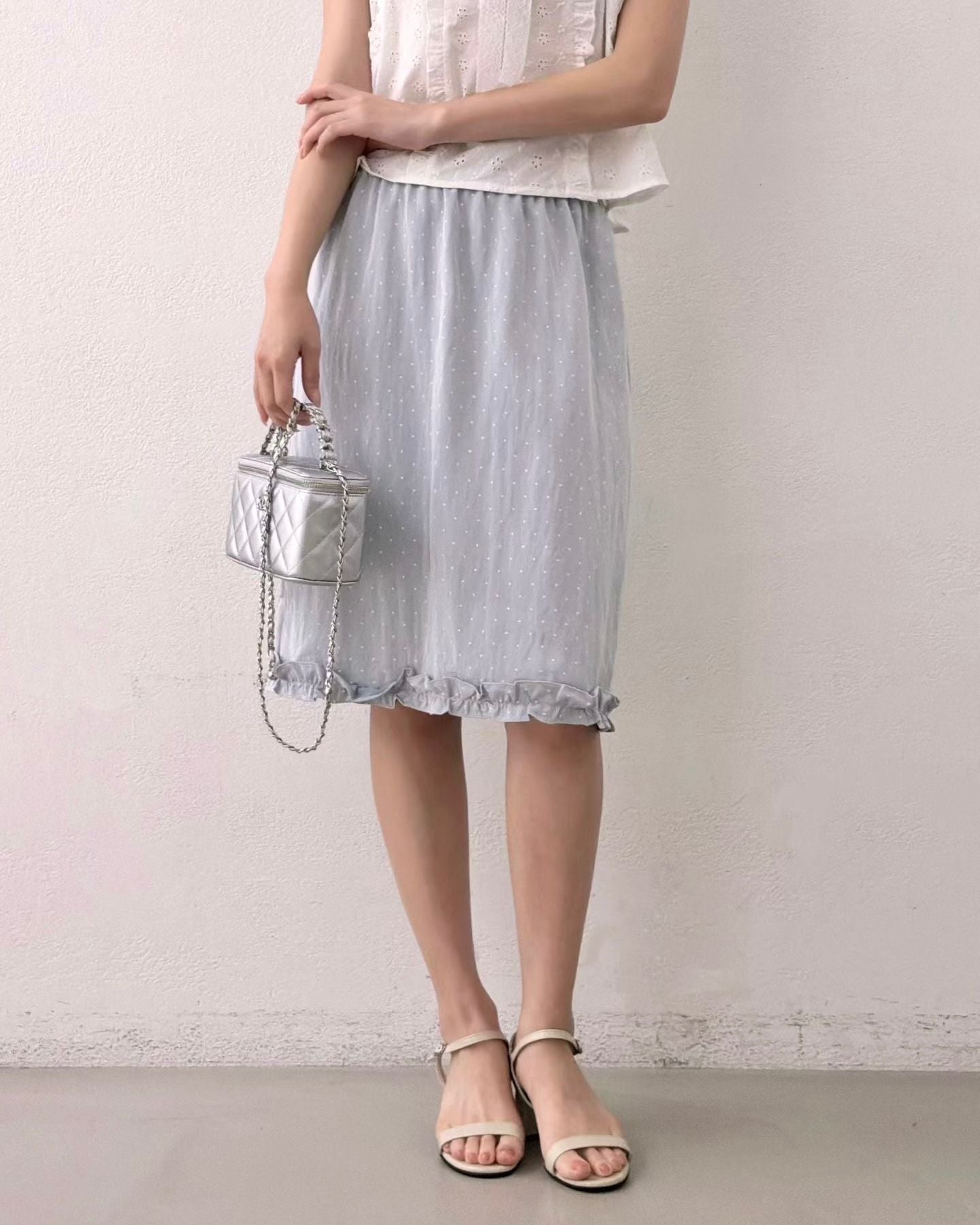 SH003【4月新品】韓國流行小圓點花邊中長裙