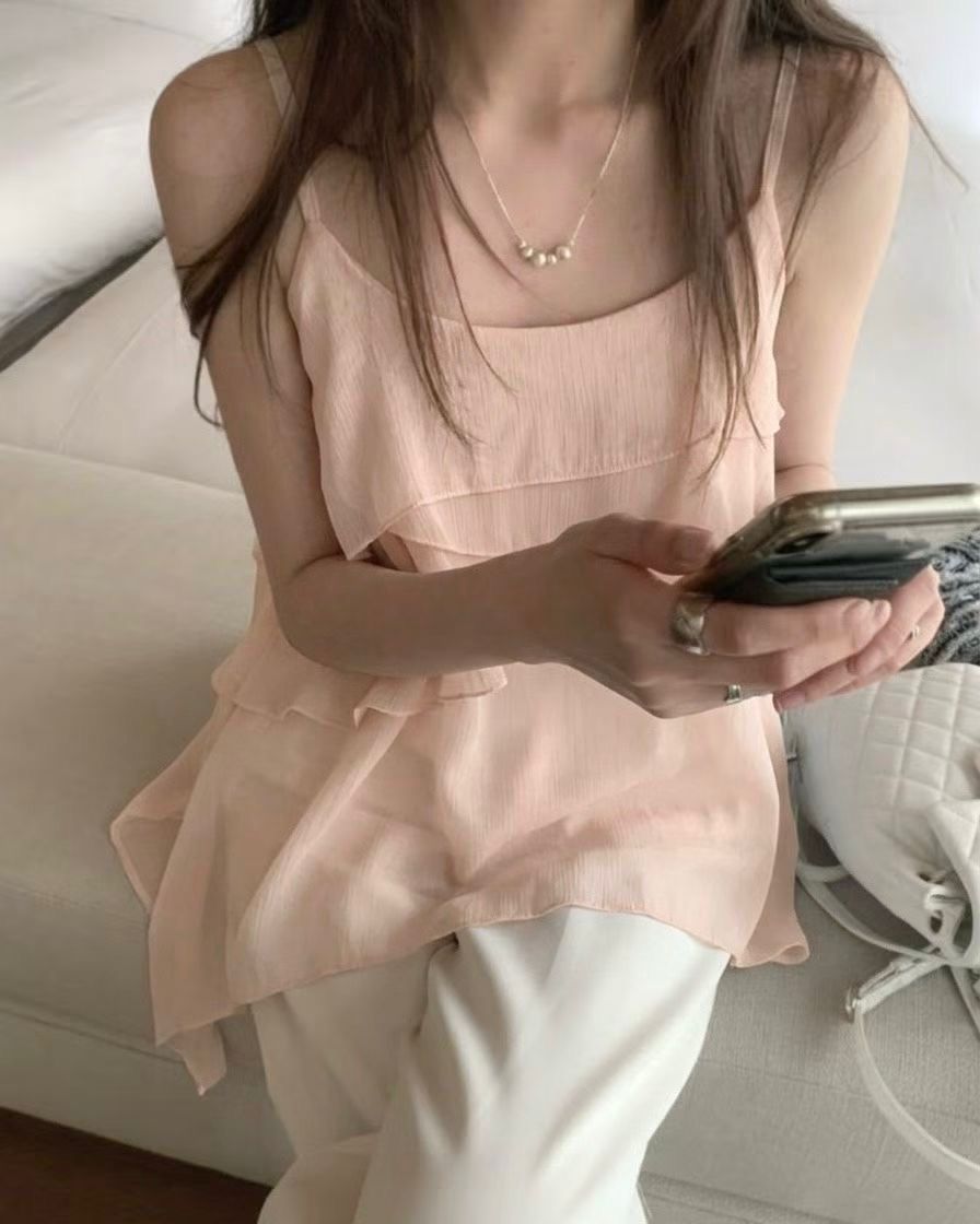 SH006【6月新品】甜美層次感長版吊帶上衣