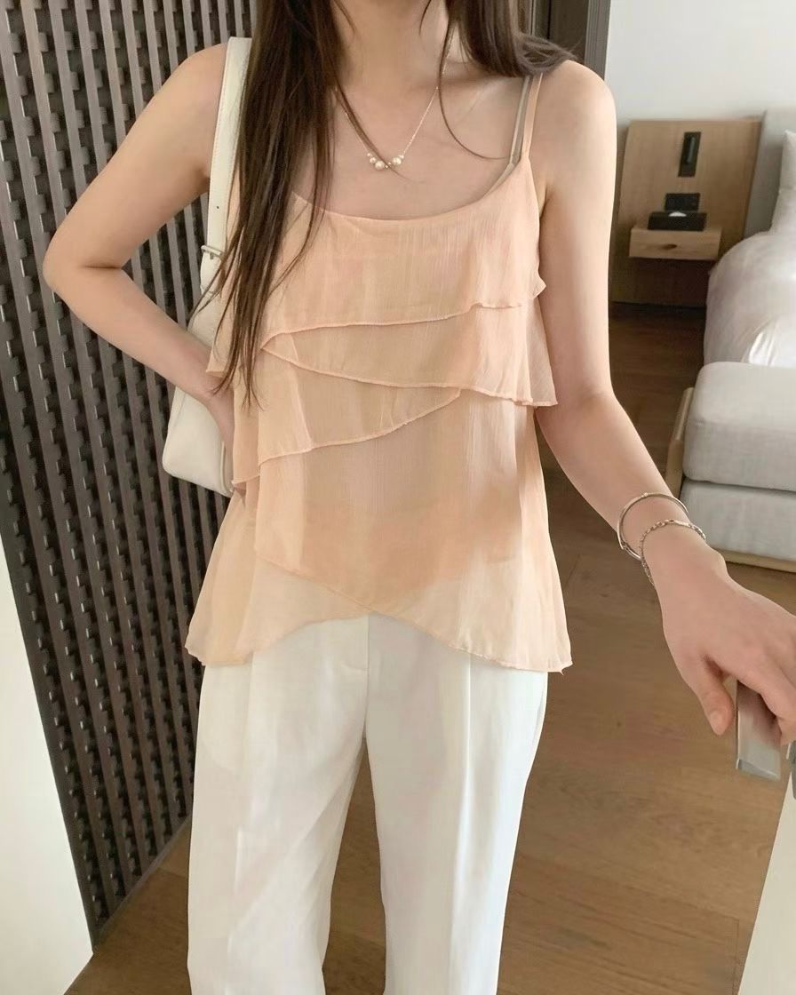 SH006【6月新品】甜美層次感長版吊帶上衣
