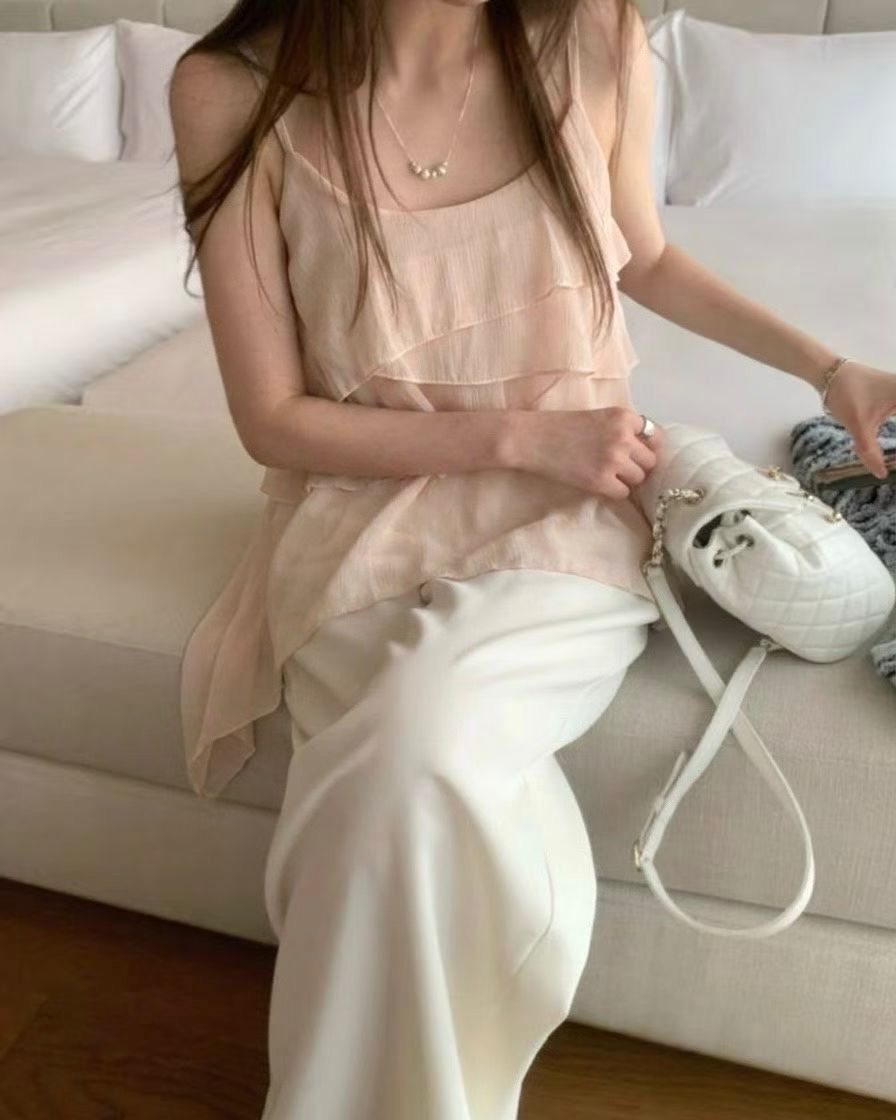 SH006【6月新品】甜美層次感長版吊帶上衣