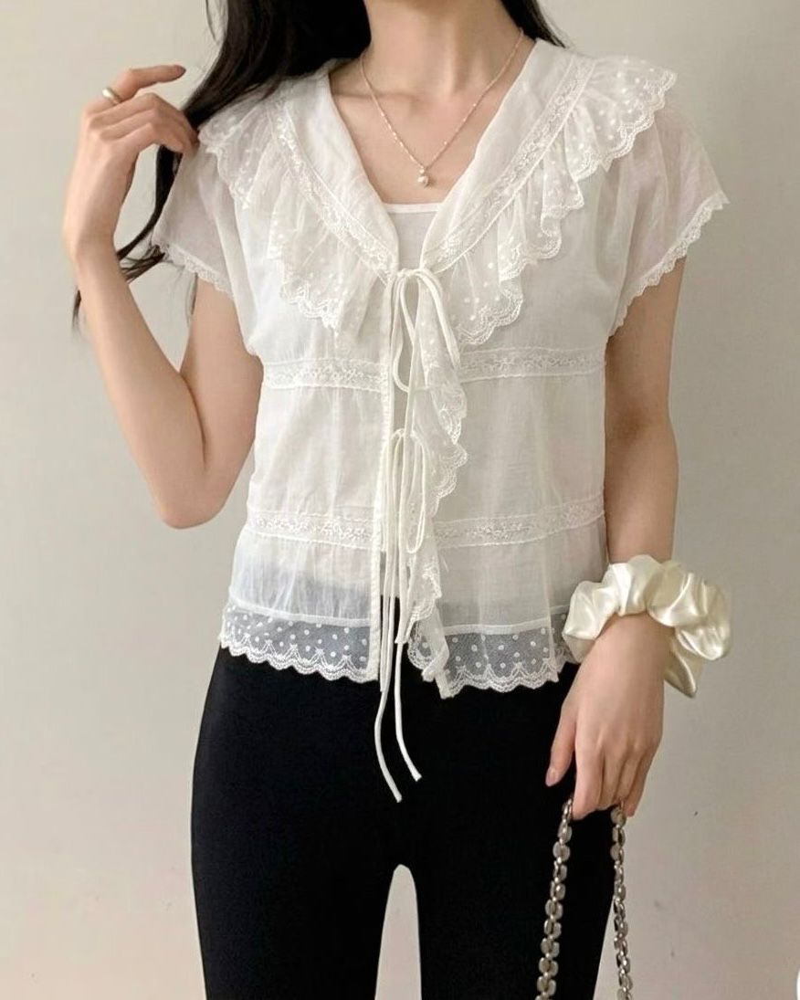 SH007【6月新品】蕾絲公主風短袖上衣外套