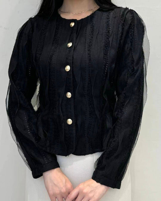 ST005【1月新品】小香風優雅Lace荷葉邊下擺上衣