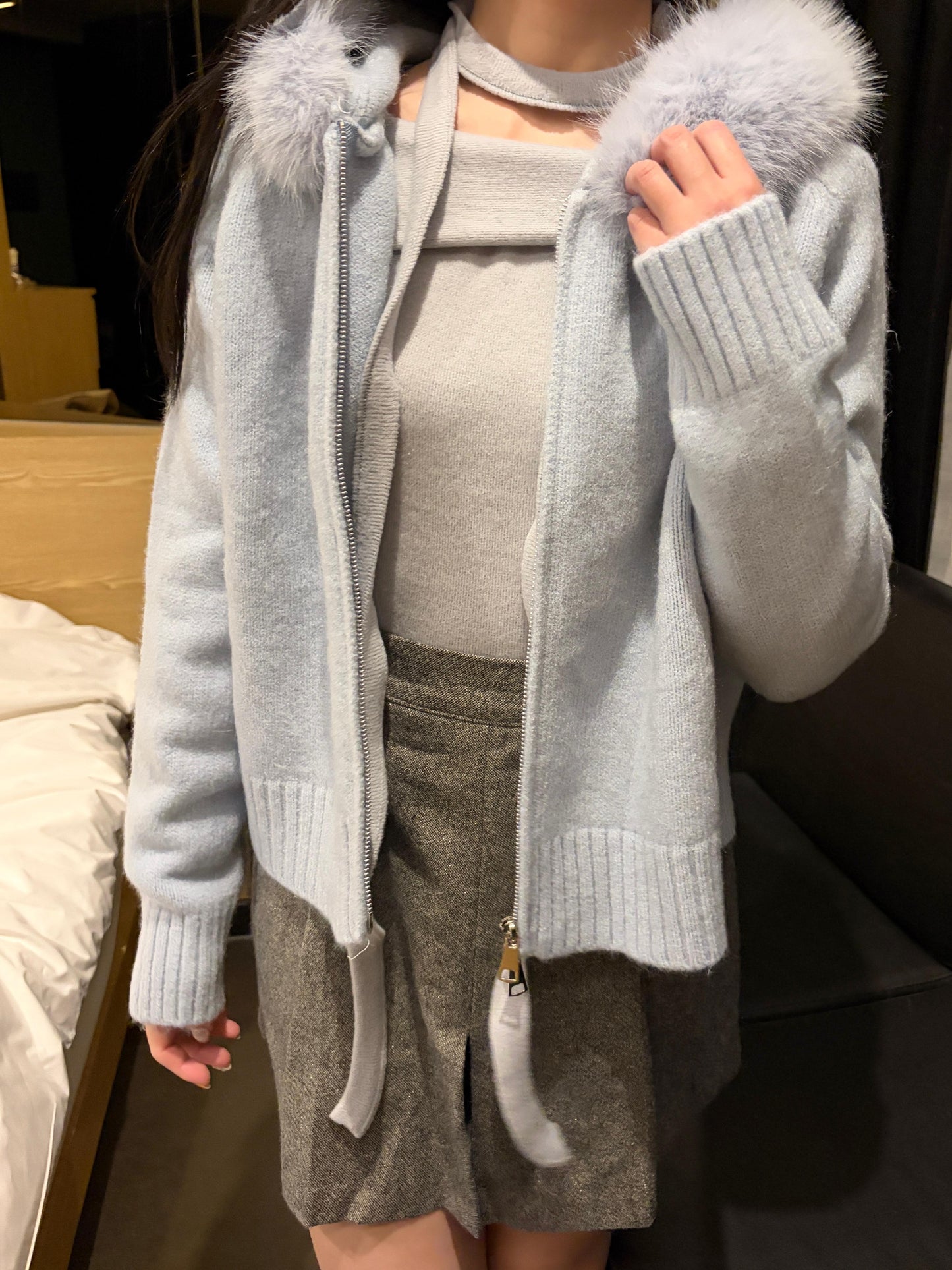 SY001【現貨發售】可拆卸毛毛邊有帽外套