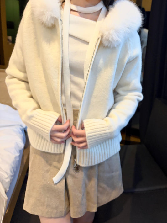 SY001《現貨新款》可拆卸毛毛邊有帽外套