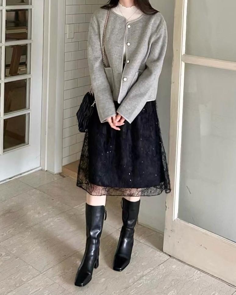 SY006《新款》閃片花花紋中長裙