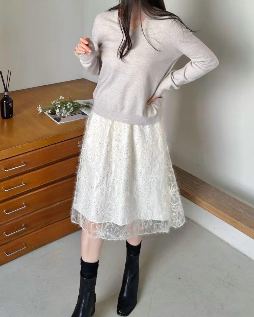 SY006《新款》閃片花花紋中長裙